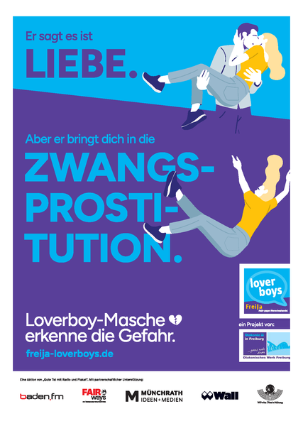 Quelle: Münchrath Plakat mit Hinweisen zur Aufklärung über Gefahr von Zwangsprostitution durch Loverboys
