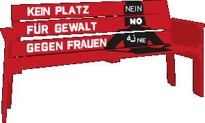 Quelle: Frig Freiburg Rote Bank mit der Aufschrift "Kein Platz für Gewalt gegen Frauen"